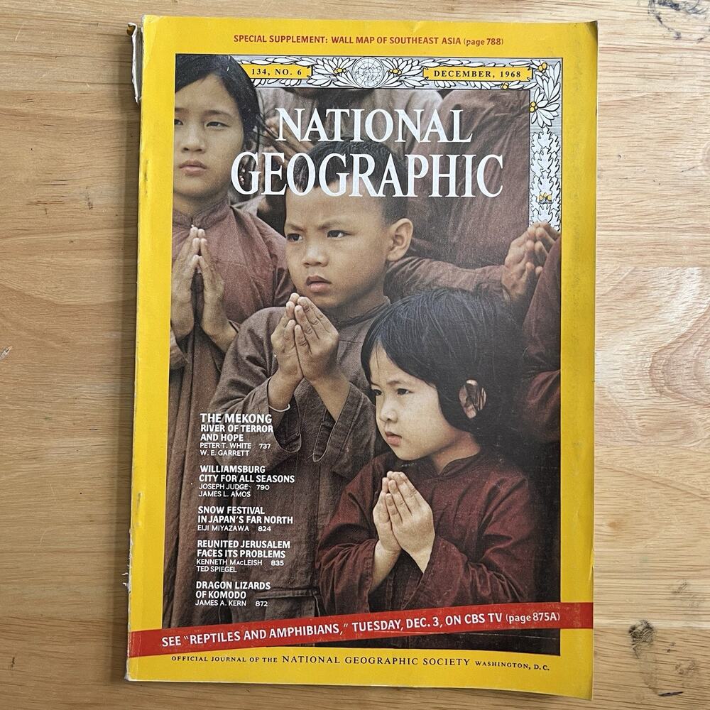 Vintage National Geographic December 1968 Mekong Williamsburg Japan Jerusalem